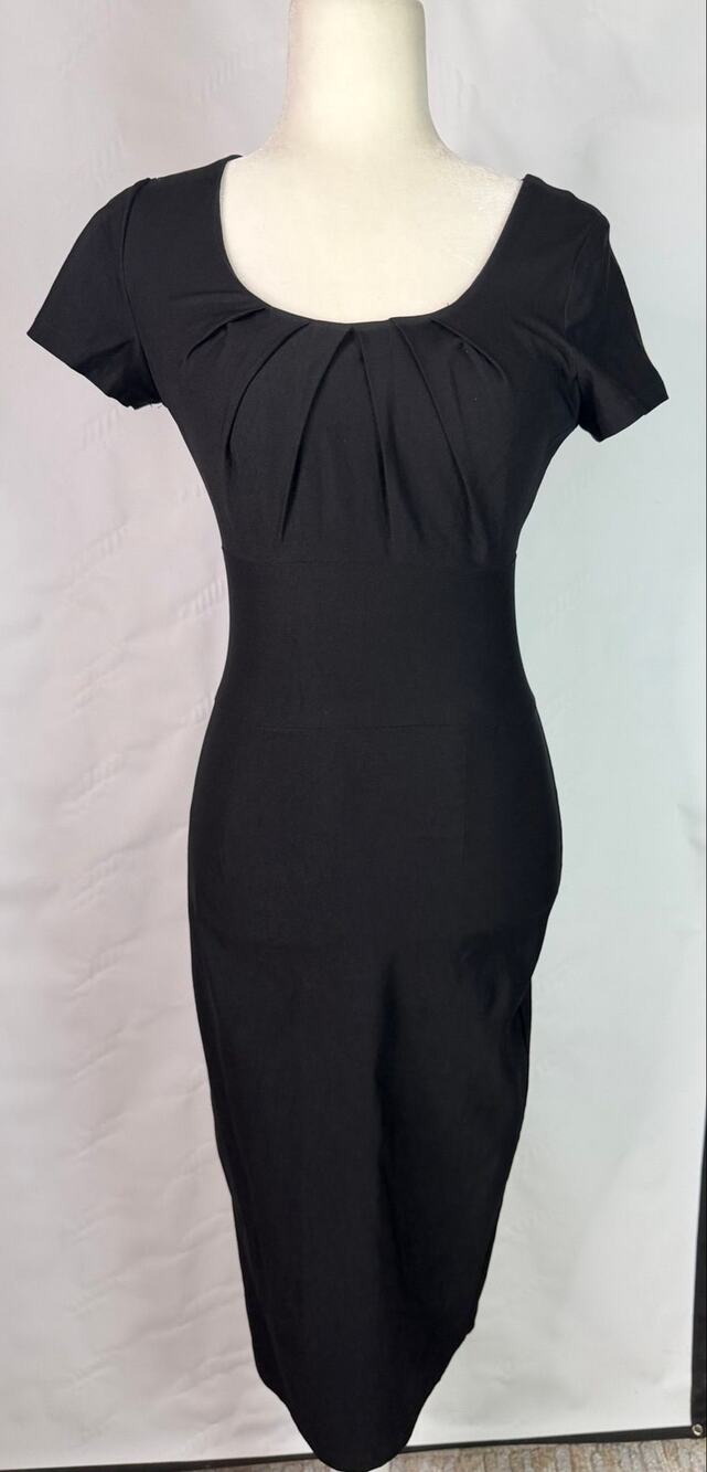 Black Pleated Bodycon Rockabilly Pin Up Dress Size Small